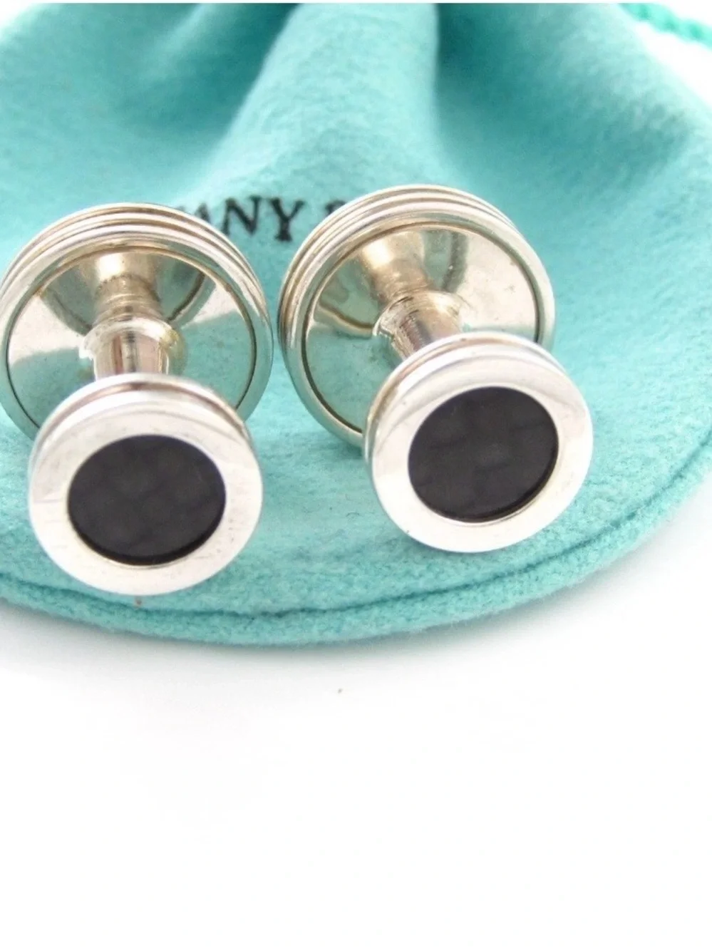 Tiffany & Co. Paloma Picasso Carbon Fiber Sterling Silver Vintage Cuff Links 925